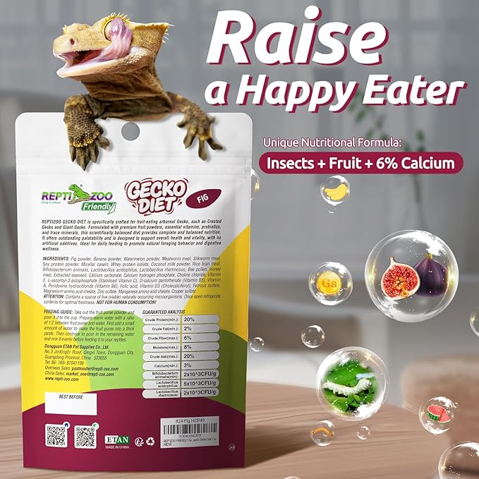 Gecko Food, Fruit Mix Fig and Insects Gecko Diet 2 oz