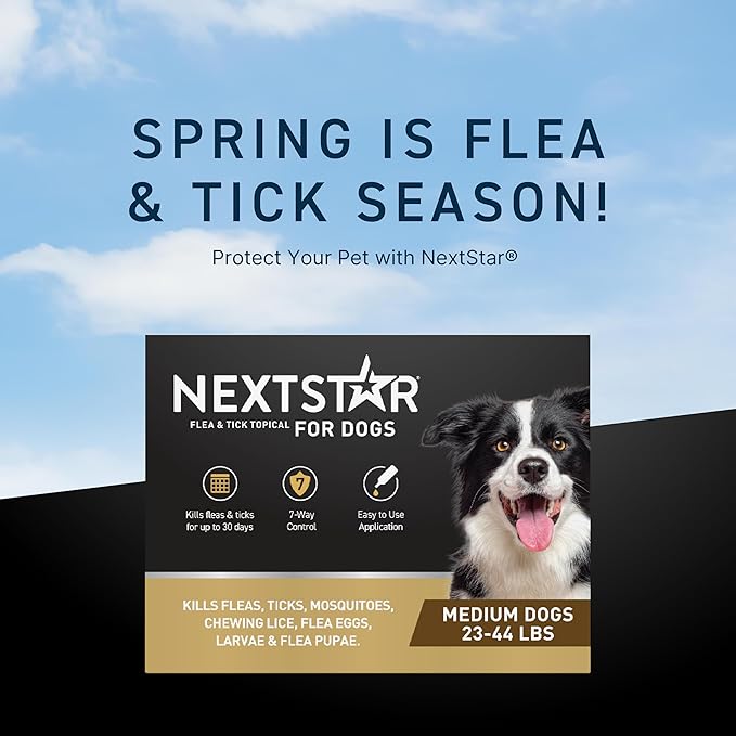 NEXTSTAR Flea and Tick Prevention for Dogs, Repellent, and Control, Fast Acting Waterproof Topical Drops. Medium Dog Tick & Flea Repellent, 3 Month Dose