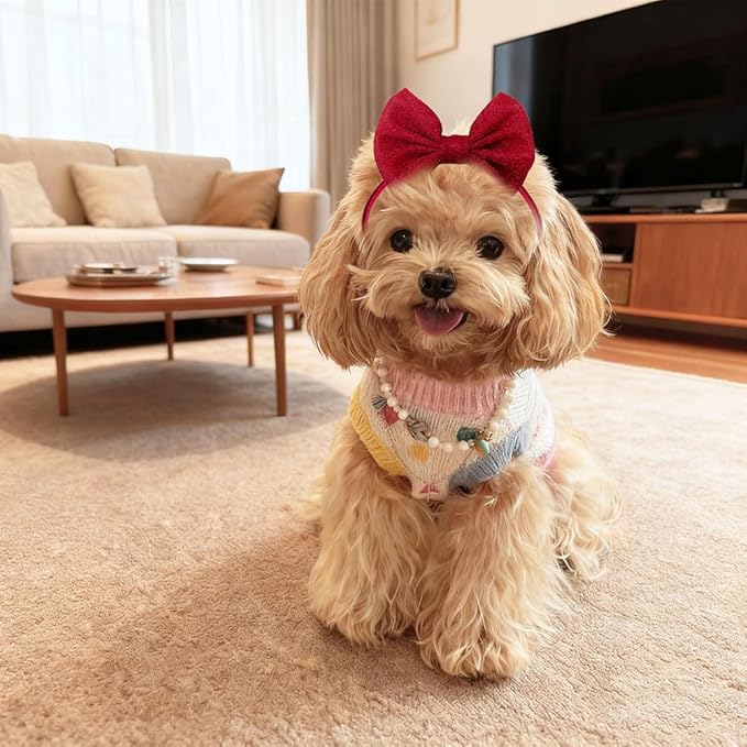 4Pcs Dog Hair Bow Headband for Small Medium Dogs, Adjustable Pet Dog Hair Bow Headband for Pets Puppy Cats Grooming Accessories (Solid Color, for Puppies)