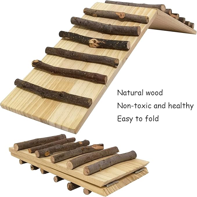 kathson Rabbits Wood Bridge Guinea Pig Climbing Ladder Natural Ramp Ladder Rat Toy Cage Habitat Accessories for Bunny Hamsters Gerbils Mice Mouse Chinchilla Hedgehog Small Animal