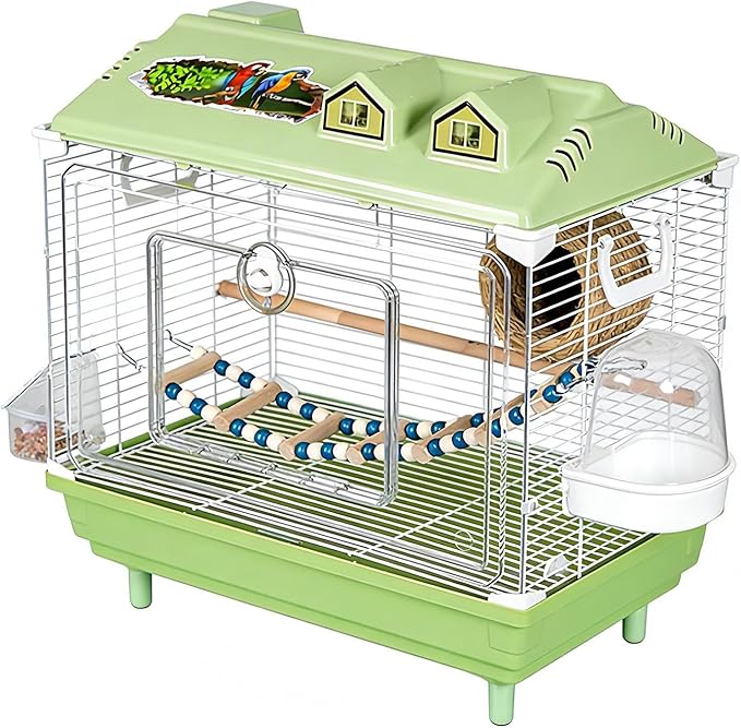 Parakeet Bird Cage, Clear Portable Cockatiel Carrier, Medium Bird with Wooden Perch, Acrylic Lightweight with Removable Tray, Pet with Travel Handle, Indoor Cage for Conures Macaws