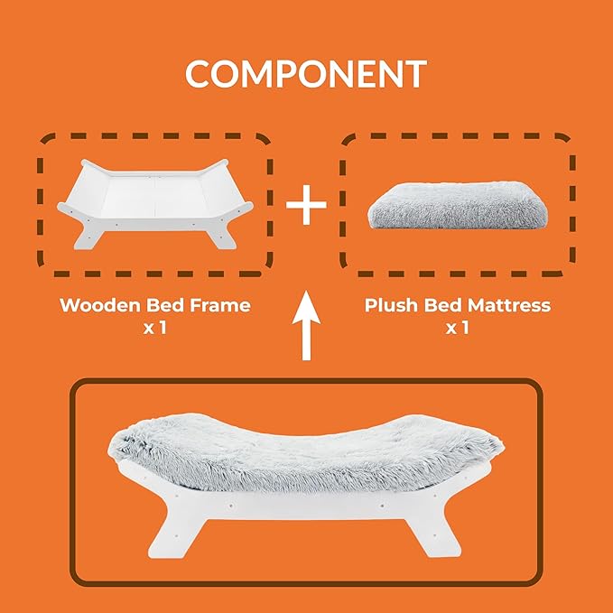 Muihood Wood Elevated Dog Bed Frame and Egg Crate Foam Mattress, Luxurious Suitable for Pets Up to 80 lbs, Walnut Grain Pattern, L