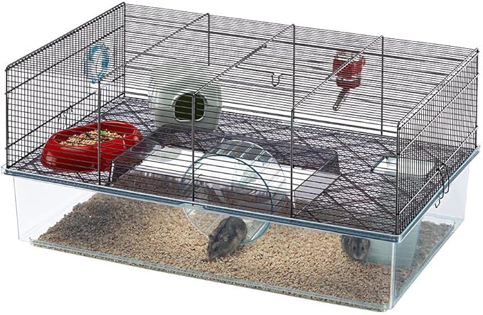 Ferplast Favola Hamster Cage Includes Free Water Bottle, Exercise Wheel, Food Dish & Hamster Hide-Out Large Hamster Cage Measures 23.6L x 14.4W x 11.8H-Inches