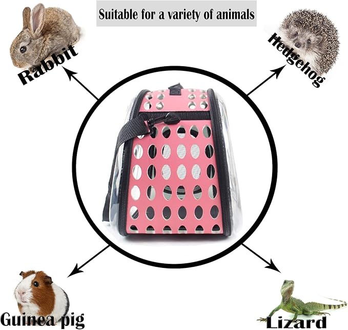 Guinea Pig Carrier, Hamster Carrier Portable Breathable Rabbit Bag for Bunny Hedgehog Marten Small Transparent Animal Carrier (Black)