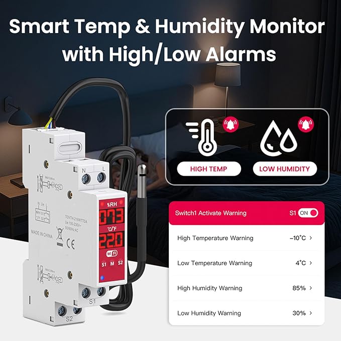 Fafeicy Smart Temperature Humidity Switch WiFi Thermometer Hygrometer with Dual Screen Industrial Sensor for Incubators Breeding Farms HVAC