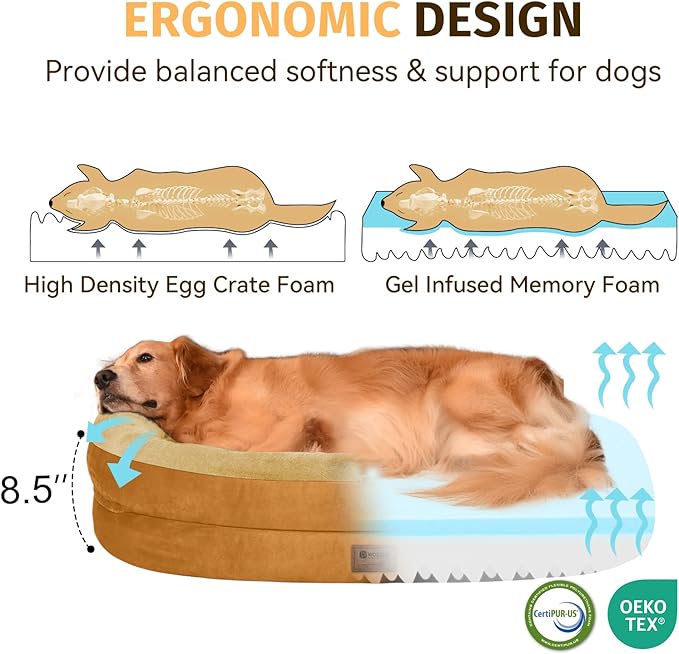 Orthopedic Jumbo Dog Bed for Extra Large Dogs, Giant Waterproof Dog Bed for Large Breed Dogs, Supportive Egg Crate Foam Pet Bed with Removable Washable Cover & Non-Slip Bottom, Orange