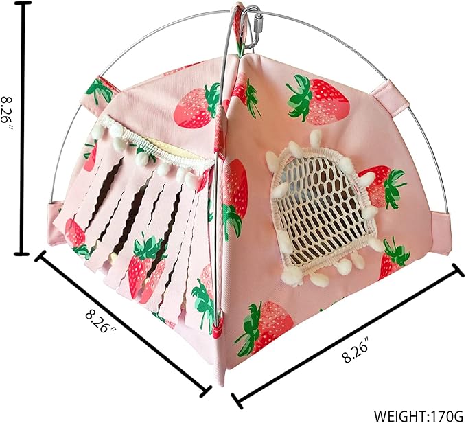 Portable Small Animal Tents House Cave Habitat Hideout with Forest Hidey Curtain for Hamster/Mice/Gerbil Rats/Guinea Pigs Hedgehog Nest Cushion Beds (Pink)