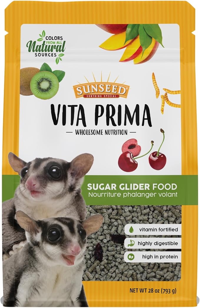 Sunseed Vita Prima Sugar Glider Food 28 Oz – High-Energy Protein and Flax Seeds – with Fruit Juices Real Fruit and Vitamin Mineral Fortification – Uniform Pellets for Daily Feeding