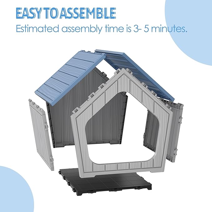 Fancyango Indoor Outdoor Small Dog House - Weatherproof for Small Dogs, Sturdy Pet Kennel Shelter for Indoor Living Room & Outdoor Patio (Blue, 23.43" L×22.44" W×22.24" H)