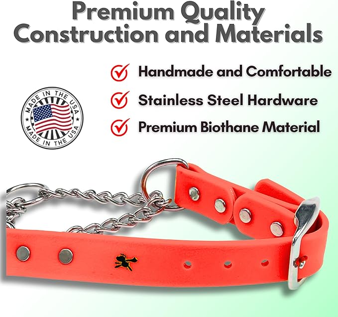Martingale Collar for Dogs, Biothane, Stainless Steel Hardware, No Pull, Made in The USA, Professional Grade, Small, Orange