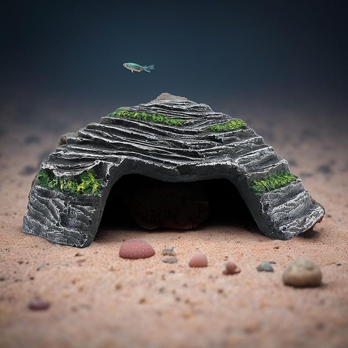 Small Turtle Basking Platform Climbing Ramp Shale Scape Step Ledge, Reptile Cave Hideout Aquarium Tank Accessories Decorations, Great for Reptiles, Amphibians, Leopard Gecko, Frogs