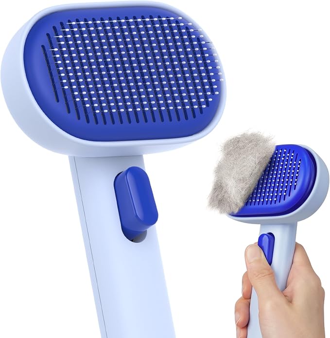 aumuca Skin Friendly Self-Cleaning Slicker Brush for Dogs & Cats, Gentle Pet Grooming Tool for Shedding & Deshedding, Efficient Hair Remover for Long & Short Haired Pets by aumuca