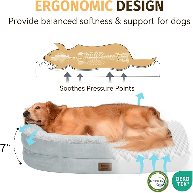 Orthopedic Dog Bed for Medium Dogs, Waterproof Dog Bed with Removable Bolsters, Egg Crate Foam Pet Couch for Medium Size Dog with Machine Washable Cover & Non-Slip Bottom, Silver