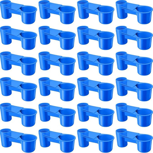 LemonRoad 24 Pcs Bird Drinker Feeder Cups Plastic Water Bottle Cup for Cage Ideal for Pigeon Bottle Chicken Quail Poultry Waterer Accessories(Blue)