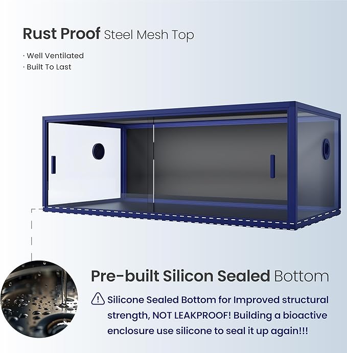 Phailozoo Stackable Reptile Enclosure, 85 Gallon Reptile Tank for Bearded Dragon, Snake, Ball Python, Colorful Aluminum Frame & Front Opening Tempered Glass Door with Handles for Easy Maintenance