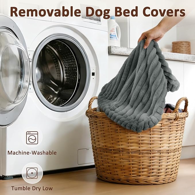 Dog Beds Large Sized Dog, Flat Pet Beds with Removable Washable Cover, Pet Mat Cute Pet Crate Bed Thick Shredded Chopped Crate Foam & Anti Slip Bottom for Indoor, 35"x23"x4" Grey