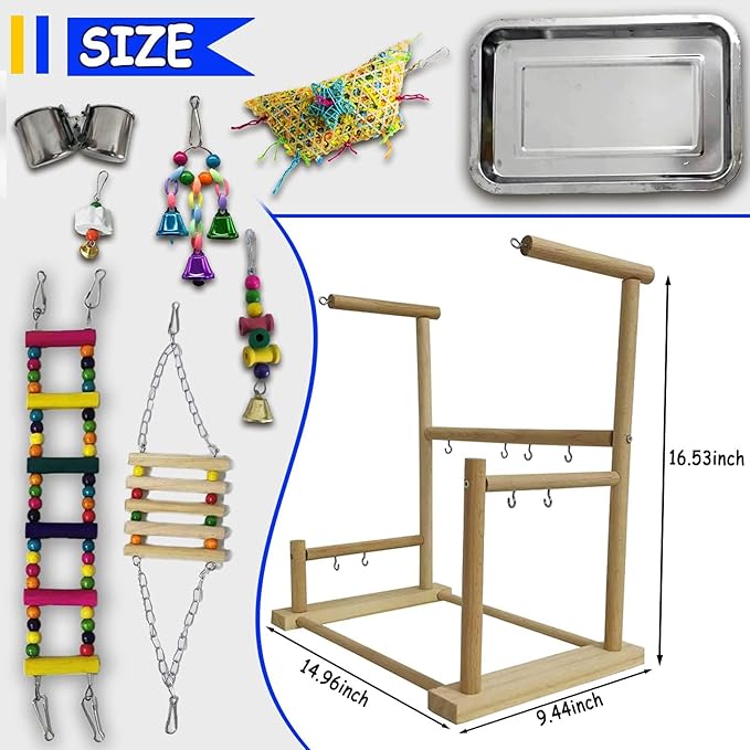 kathson Bird Playground,Parakeet Play Stand,Parrots Play Gym with Food Bowls,Cockatiel Playstand with Chewing&Exercise Toys,Birds Perch Stand for Budgie Conures Lovebirds
