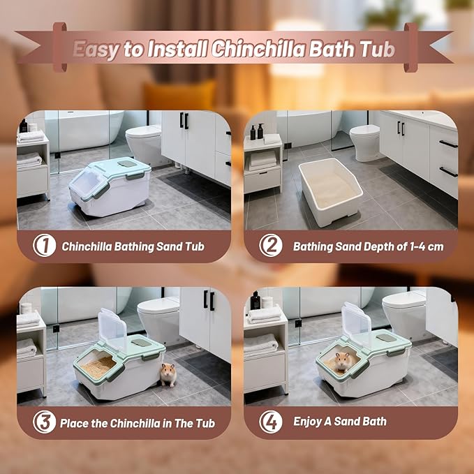 Extra Large Chinchilla Sand Bath Container Kit Plastic Dust Bath House Hamster Shower Room for Hedgehog Guinea Pig Squirrel Small Animals (Green)