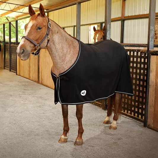 Jeffers Equine Elite Fleece Horse Cooler Blanket, 69 Inch – Soft, Adjustable Fit, Lightweight, Easy Care, Moisture Wicking Cooling Sheet with Surcingle for Post Exercise, Travel for Horses – Black
