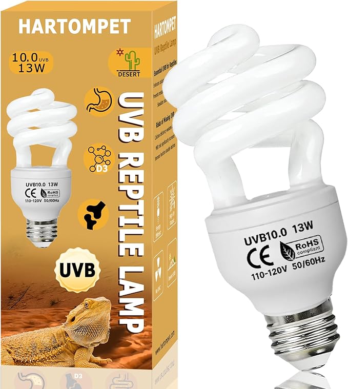 UVB 10.0 Reptile Light 13W, Compact Fluorescent Lamp，Coil UVB Desert Bulb–Lighting for Bearded Dragons, Lizards, Tortoises, Snakes, Geckos, Amphibians & Small Reptile Tanks