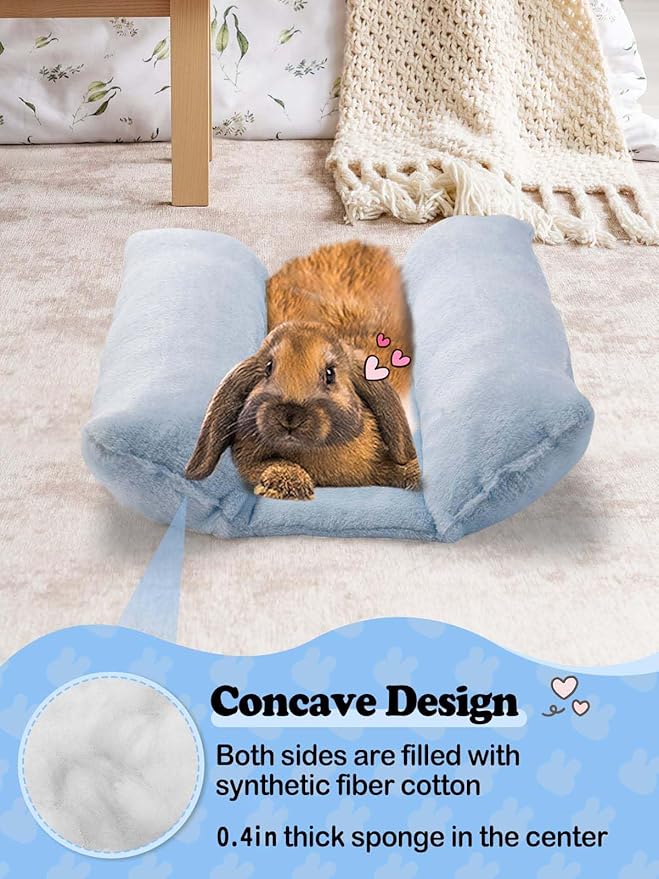MEWTOGO 15.7" x 14" Bunny Bed for Rabbit Cage - Thickened Soft Prevent Sore Hocks Plush Mat with Cotton Lounger Pillows, Small Animal Flop Mat for Hutch Sleeping Indoor, Light Blue