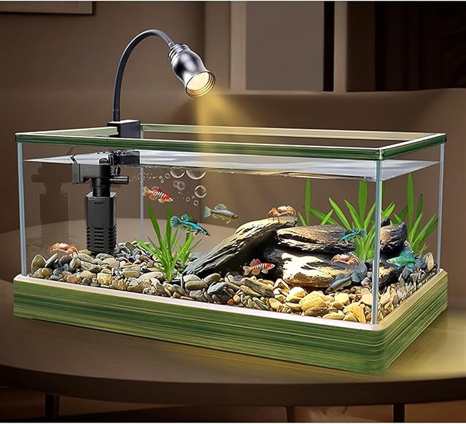Fish Tank Transparent Glass Aquarium with Decorative Border Living Room Office Ornamental Glass Aquarium Desktop Transparent Fish Tank Turtle Tank Aquarium(43x26x21cm)