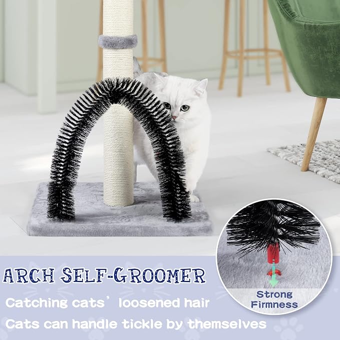 ANWA 32" Tall Cat Scratching Post with Arch Groomer, Natural Sisal, Gray - Image 4