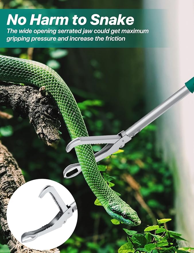 90" Snake Grabber Tool – Heavy Duty Locking Reptile Tongs for Rattlesnakes, Long Reach Folding Snake Catcher for Outdoor, Garden, and Emergency Use