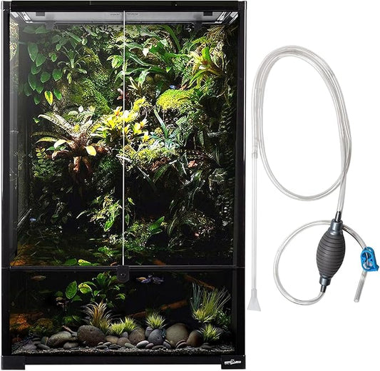 REPTI ZOO 67 Gallon Glass Terrarium Tank,Knock-Down Paludarium Large Terrarium 24"x18"x 36”,Bio Deep Base 10”, Double Hinge Door, Siphon Gravel Cleaner Set Included