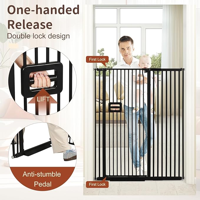 SMONTER 55" High Extra Tall Baby Gate, Safety Cat Gate for Doorways, Expands to 42.9"-46.9" Wide, Auto Close Dog Gate, No Drilling Pressure Mounted Cat Fence, Pet Gate Indoor for Stairs, Black