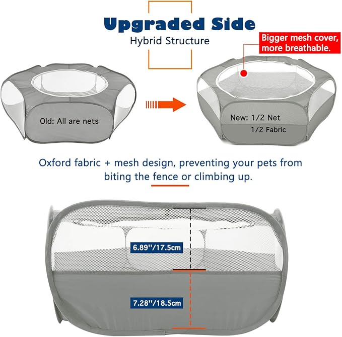 VavoPaw Small Animals Playpen, Waterproof Breathable Indoor Pet Cage Tent with Zipper Cover, Portable Outdoor Exercise Yard Fence for Kitten Hamster Bunny Squirrel Guinea Pig Hedgehog, Gray
