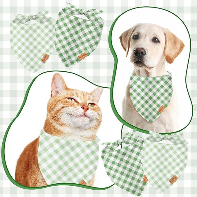 FYSUIMU 2Pcs Dog Bandanas Sage Green Plaid Triangle Pet Scarf Adjustable Puppy Neckerchief Dog Cat Bib for Spring Summer Medium Large Boy Girl Pet Costume Accessories