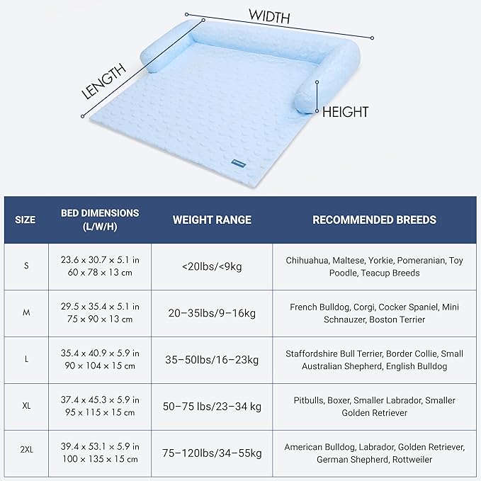 Spark Paws Cooling Couch Cover Dog Bed, Furniture Protector Mat, Non-Toxic Washable Pet Cooling Pad for Large & Small Dog - Hearts Blue - Size S