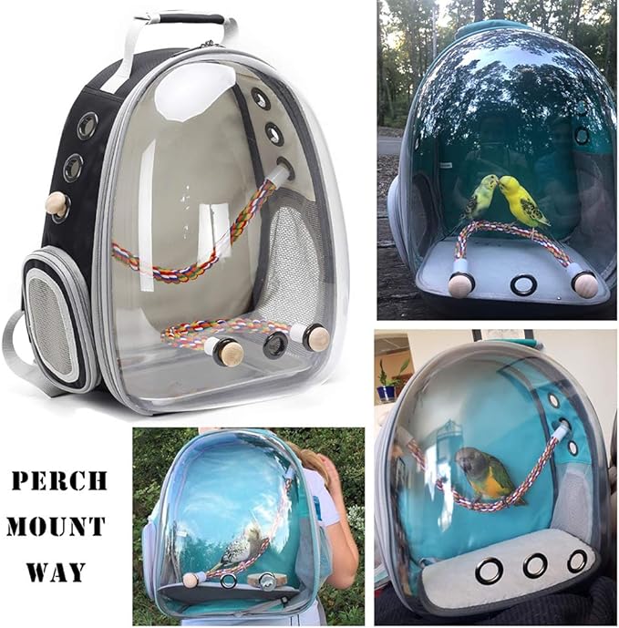 Bird Carrier Backpack, Bubble Bird Travel Carrier Backpack with Stainless Steel Tray and Standing Perch