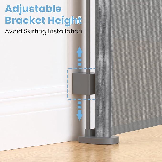 HAMOPY 120 Inch Reinforced Strip Extra Wide Retractable Baby Gate, 33" Tall, Prevent Crawling Through, Wide Extra Long Child Safety Gate for Indoor Baby Fence, Outdoor, Stairs, Deck(Grey)