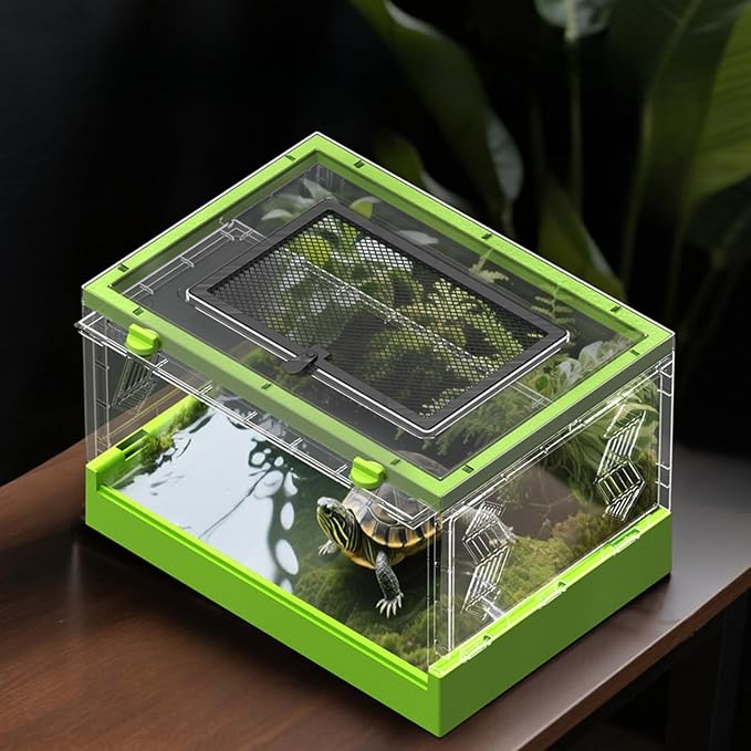 Large Portable Reptile Tank with Multi-Observation Perspective Foldable and Bottom Pulley, Ideal Habitat for Gecko, Frog, Spider and so on (Green Extra Large)