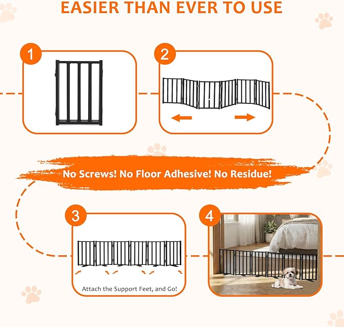 Snagle Paw Short Dog Gate,16.5" Tall Freestanding Metal Dog Gate Only for Small Dogs with Support Feet Easily Step Over,Up to 72" Wide Puppy Gate Indoor for Stairs,Doorways(Black,6 Panel)