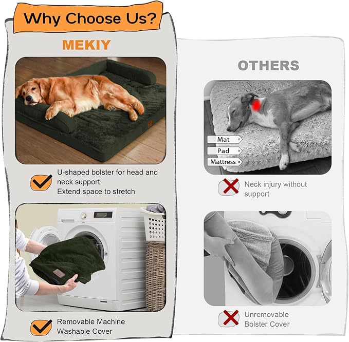 Extra Large Dog Bed-Orthopedic Waterproof XL Dog Bed for XLarge Extra Big Dogs - Foam Couch Sofa Washable with Removable Cover - Outpost Olive