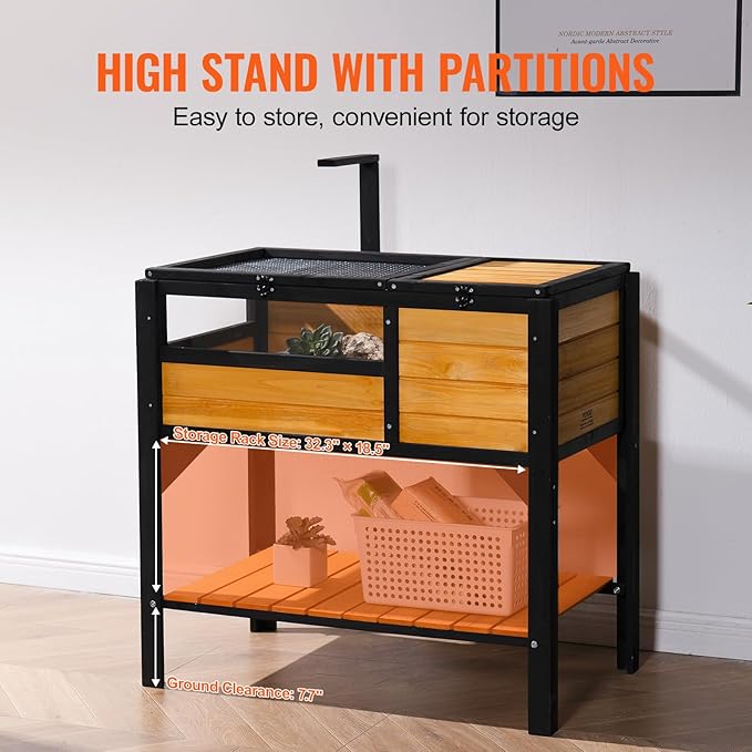 VEVOR Tortoise Habitat, Cedar Wooden Tortoise House Indoor & Outdoor, Tortoise Enclosure with Light Stand, Reptile Enclosure Small Animal Cage with Stand Legs for Gecko, Lizard, Snake