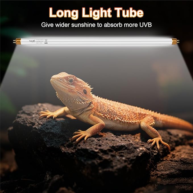 UVB Light for Reptiles Bearded Dragon, 2 Pack T5 UVB Reptile Light UVB Bulb 10.0 24W UVA UVB Reptile Light Bulb Terrarium Light Lamp Tube for Turtle Chameleon Leopard Gecko Snake Tank, 22 Inch