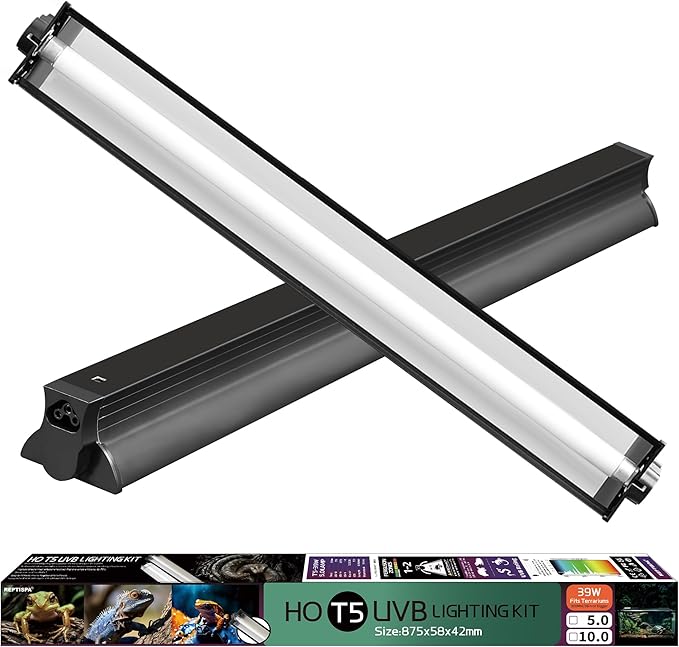 T5 HO UVB Lighting Combo Kit, 39W Reptile Light Fixture with Fluorescent Light Bulbs, Desert 10.0 UVB Light for Reptiles and Amphibians, Basking Light for Bearded Dragon, High Output Natural Light