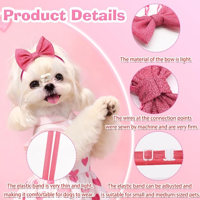 4Pcs Dog Hair Bow Headband for Small Medium Dogs, Adjustable Pet Dog Hair Bow Headband for Pets Puppy Cats Grooming Accessories (Solid Color B, for Puppies)