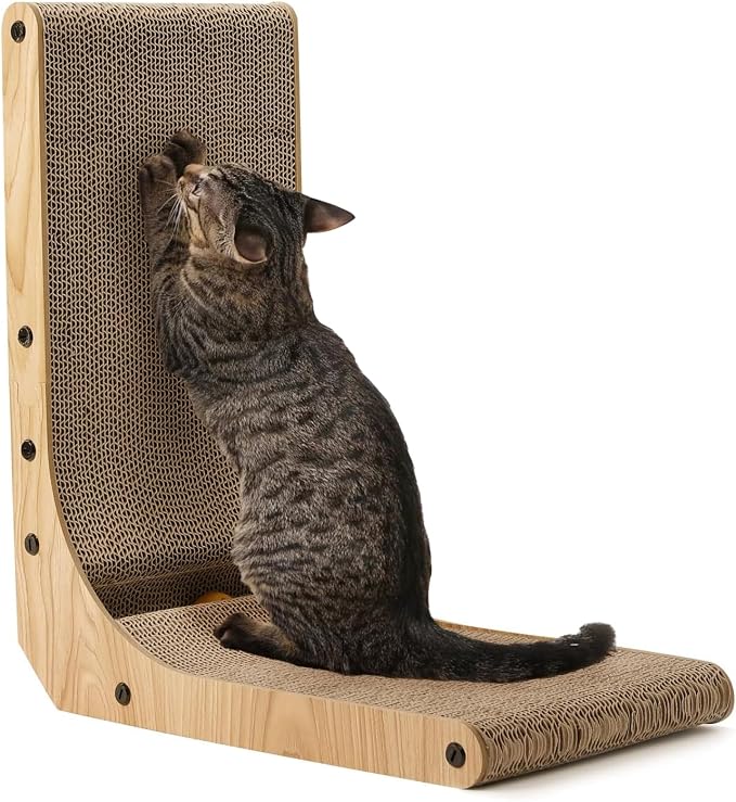 FUKUMARU Cat Scratcher, 18.7 Inch L Shaped Cat Scratch Pad Wall Mounted by FUKUMARU