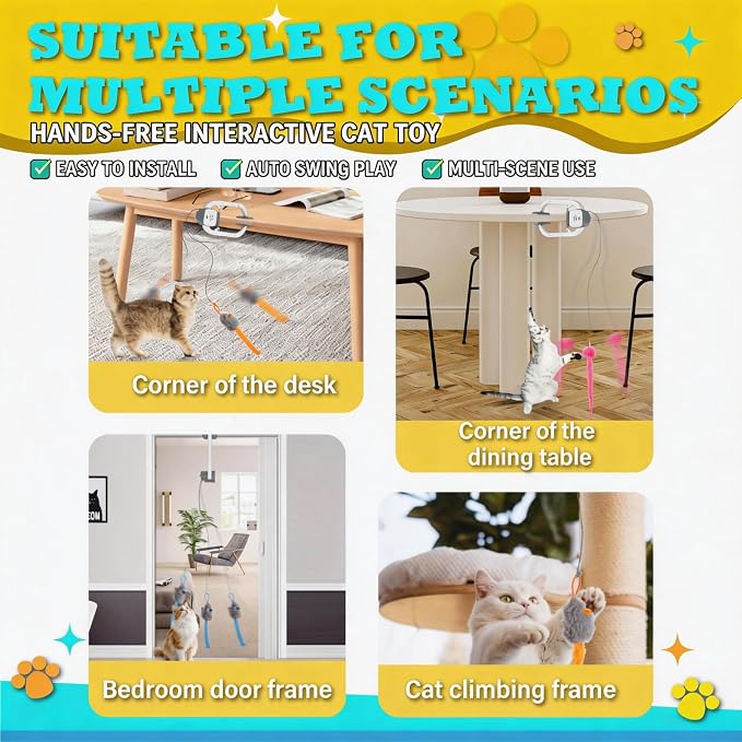 Interactive cat toy, Electric cat teaser, Door clip, 2 Motion modes,Gray - Image 7