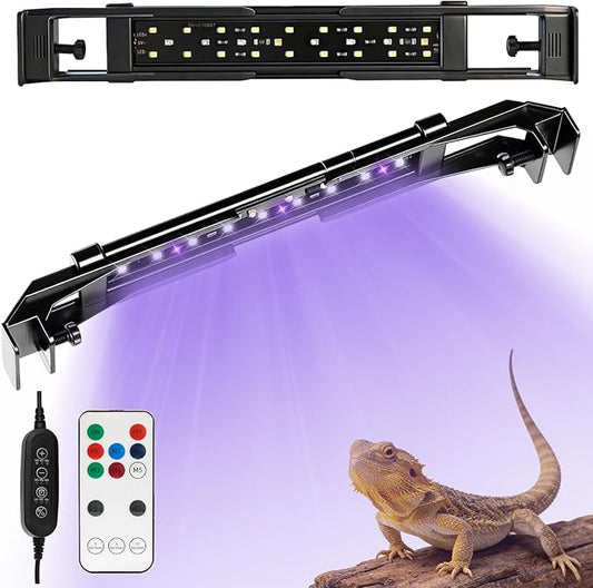 8W LED UVA UVB Light for Reptiles,7.8" HO UVB 12.0/10.0/5.0/2.0 LED Reptile Light Fixture 6500K for Turtles,Bearded Dragons & Snakes,4 UV Modes Dimming Light Bar for Tropical & Desert Reptile