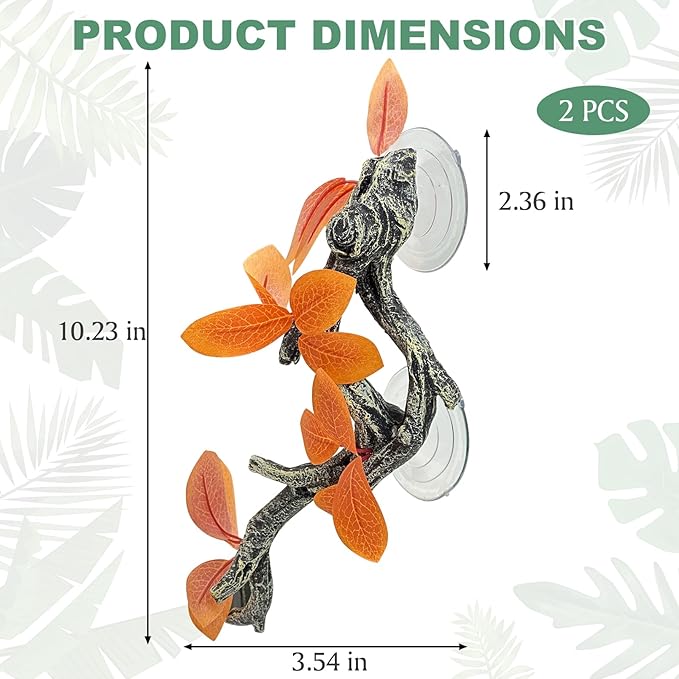 Fhiny Snake Climbing Branch, 2 PCS Resin Reptile Branches for Climbing with Suction Cups Reptile Tank Decor Accessories Frog Terrarium Plants for Corn Snake Frog Bearded Dragon Lizard Gecko