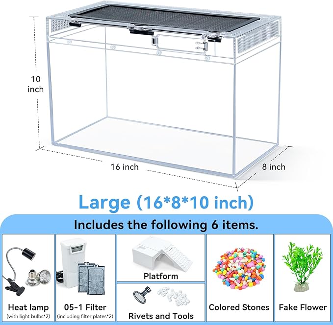 16x10x8 Inch Turtle Tank Kit A High-Definition Aquarium with Heating Lamp, Filter, Advanced Ventilation, High-Temperature Resistance, Complete Accessories for Turtle Habitat