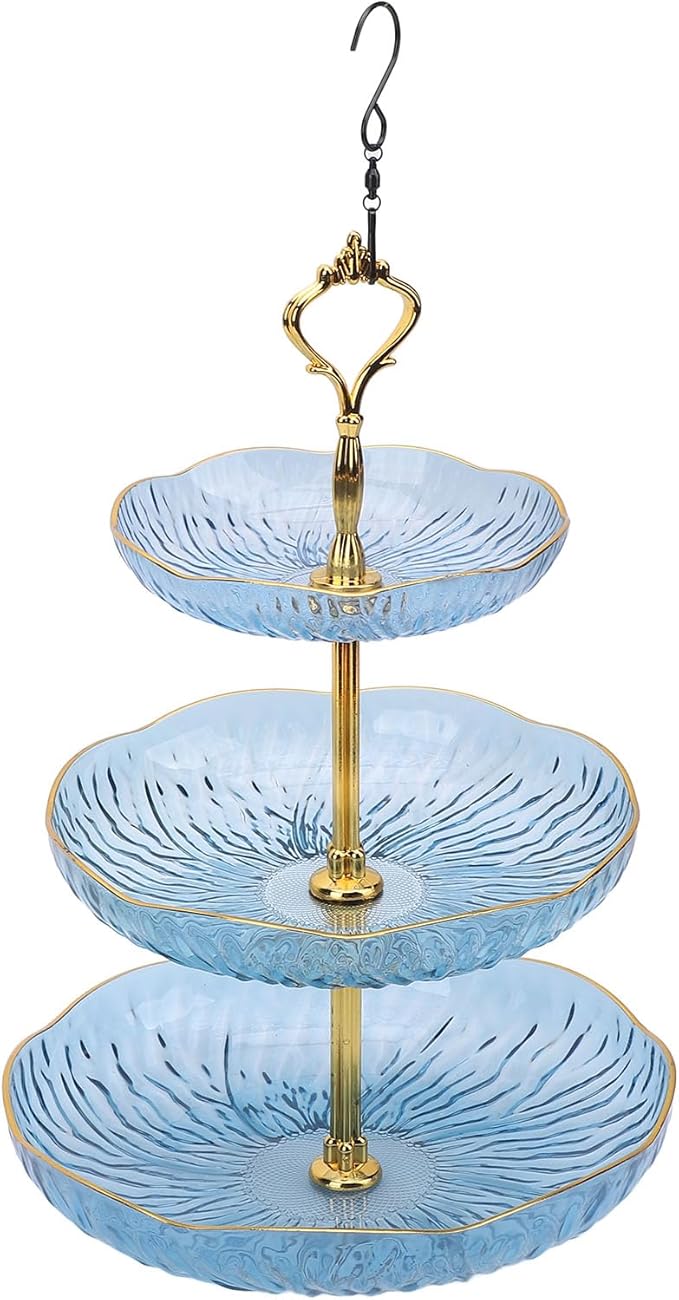 SUNGOOYUE Hanging Bird Feeder for Outdoor Use, Practical Bird Bath with 3-Tier Hanging Bowl, Holds Up to 4.5 Kg of Food, Improves The Watching Experience in Your Garden (Blue)