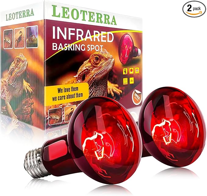 Leoterra 100W High-Power Reptile Red Heat Lamp 2-Pack, Intense Infrared Night Heat Bulb with Thickened Glass, 2000+ Hours for Large Tortoise, Iguana, 40-75 Gal Tank E26 Base 110v