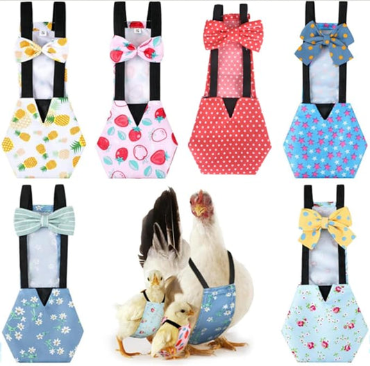 6 Pcs Chicken Diapers for Indoor Chickens Reusable Washable Duck Diapers with Bowtie Adjustable Ducklings Pet Poultry Potty Training Clothes for Rooster Chicken Geese(Classic,L)